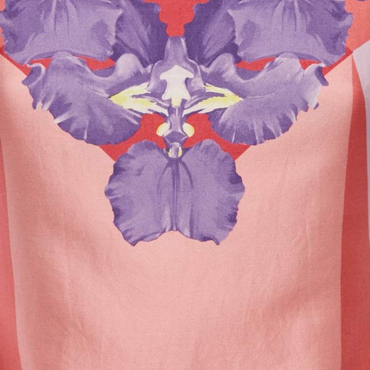 Pre Owned فستان ضيق فيرساتشي قطني مطبوع زهري/كريمي مقاس صغير