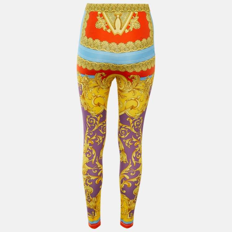 Pre Owned Versace Multicolor Heritage Print Jersey Leggings M 