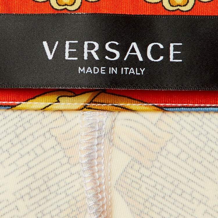 Pre Owned Versace Multicolor Heritage Print Jersey Leggings M 