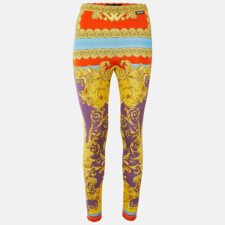 Pre Owned Versace Multicolor Heritage Print Jersey Leggings M 
