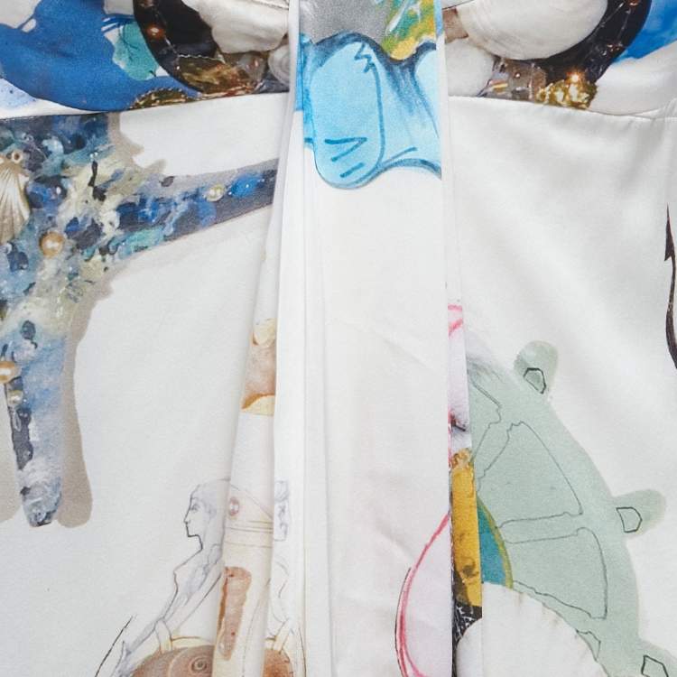 Pre Owned Versace White Underwater Barocco Print Silk Strappy Dress S