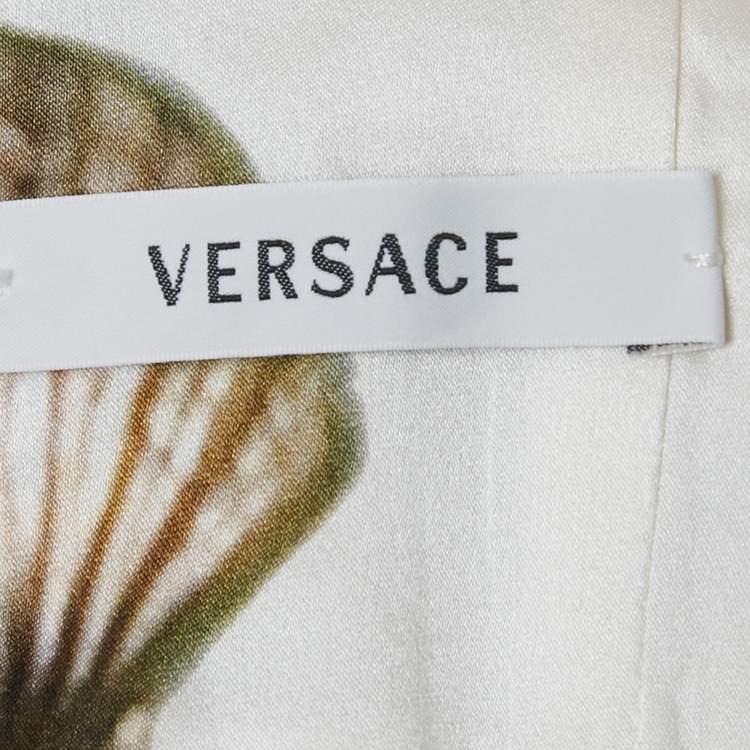 Pre Owned Versace White Underwater Barocco Print Silk Strappy Dress S