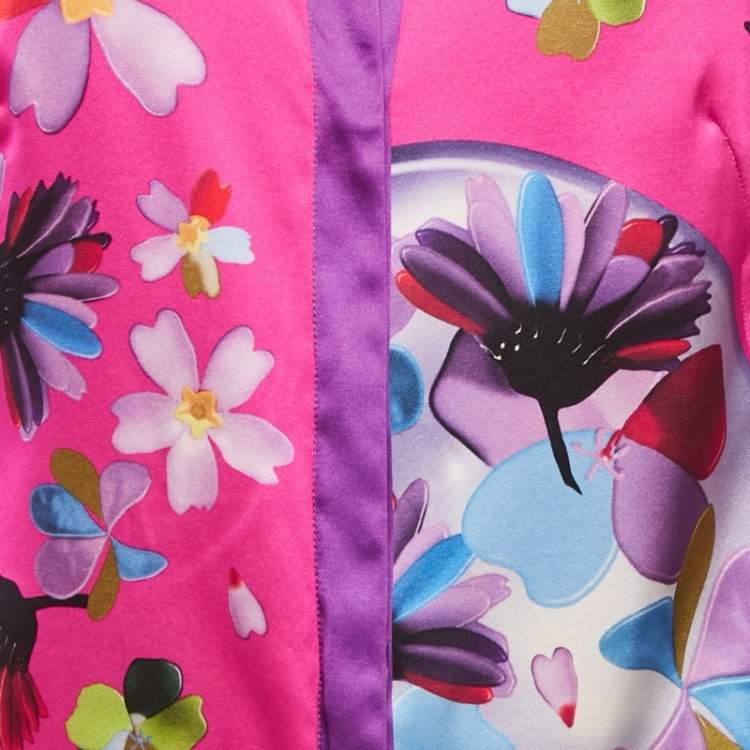 Pre Owned Versace Pink Floral Print Satin Long Sleeve Shirt M