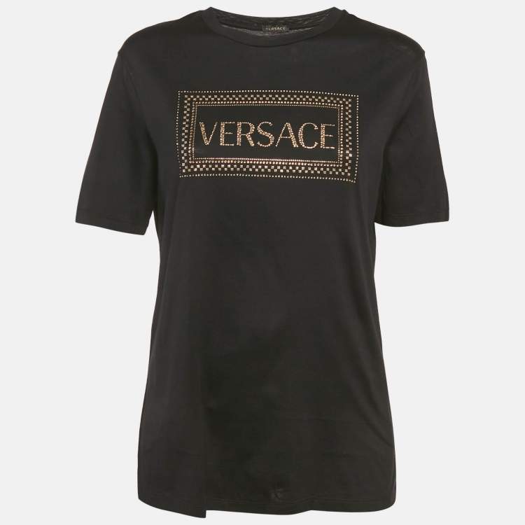 Pre Owned Versace Black Medusa Rhinestone Jersey T-Shirt M