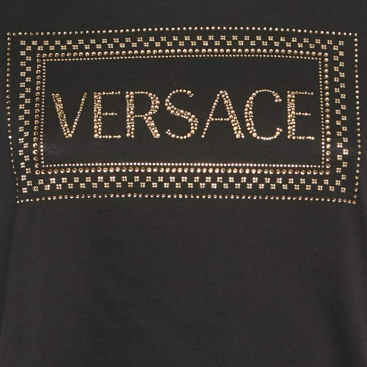 Pre Owned Versace Black Medusa Rhinestone Jersey T-Shirt M
