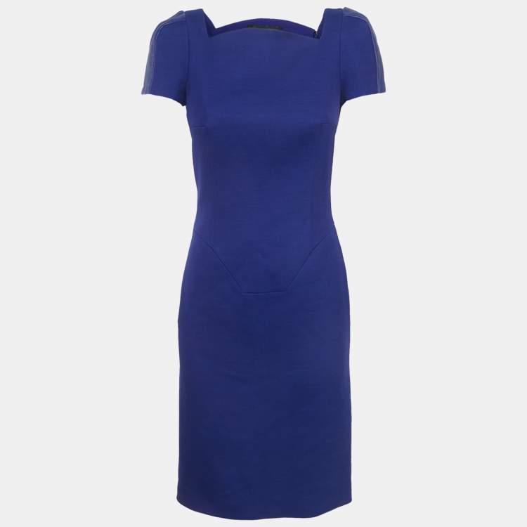 Pre Owned Versace Blue Wool Blend Sheath Mini Dress S