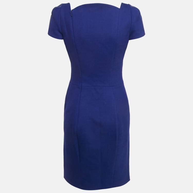 Pre Owned Versace Blue Wool Blend Sheath Mini Dress S