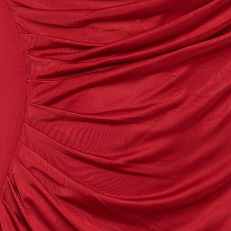 مملوكة مسبقًا Versace Red Jersey & Crepe Medusa '95 Draped Gown M 