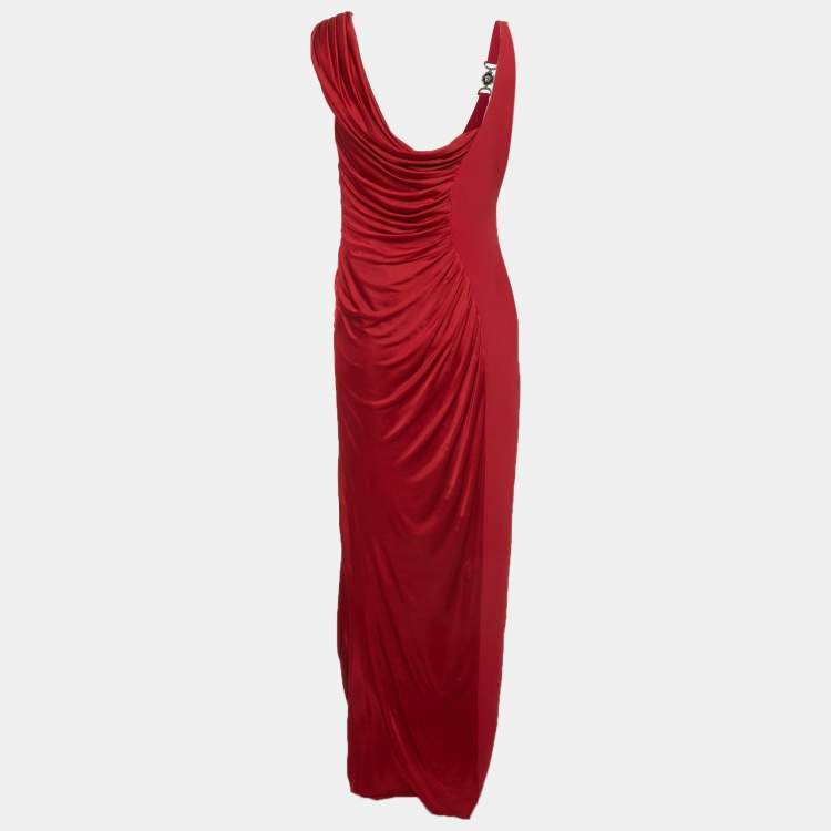مملوكة مسبقًا Versace Red Jersey & Crepe Medusa '95 Draped Gown M 
