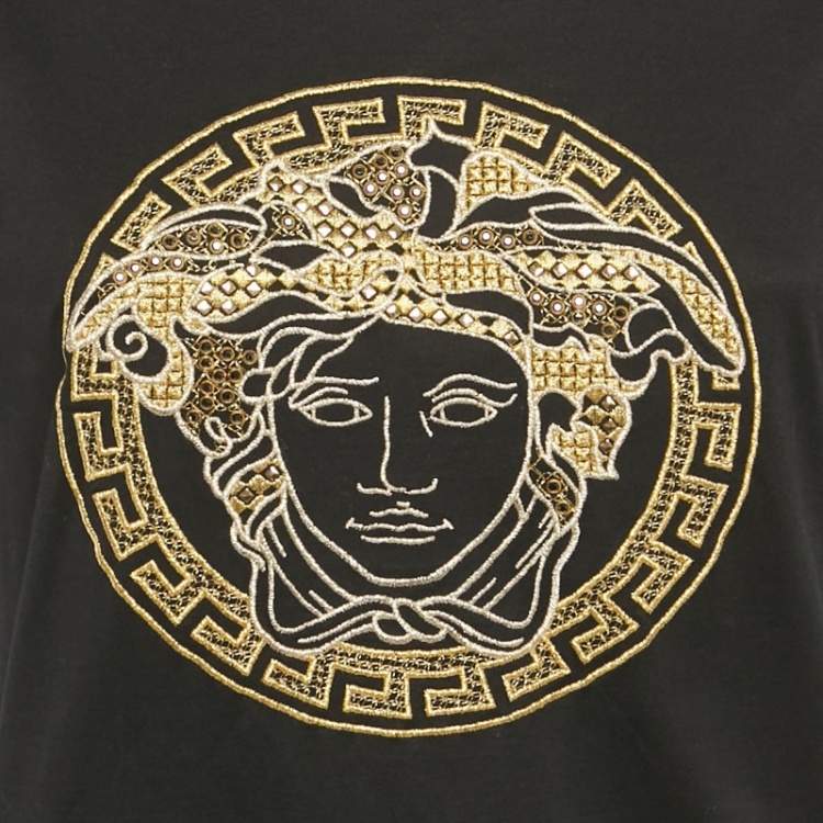 مملوكة مسبقًا Gianni Versace Black Medusa Embroidered Jersey T-Shirt S