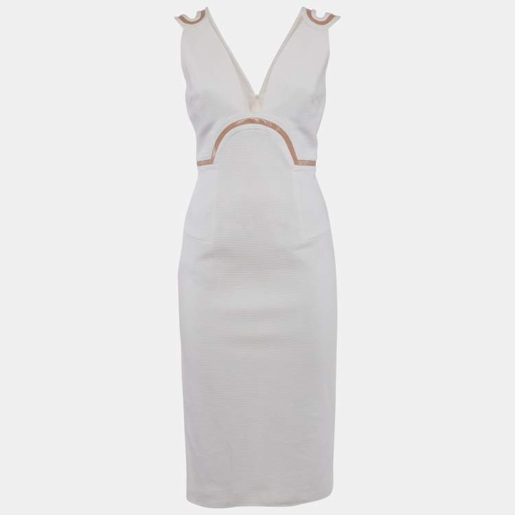 Pre Owned فستان فيرساتشي كريب أبيض كريمي بتفاصيل ظهر ميني مقاس متوسط - ميديم