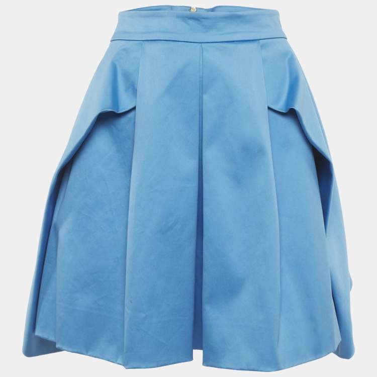 Pre Owned Versace Blue Satin Pleated Mini Skirt M
