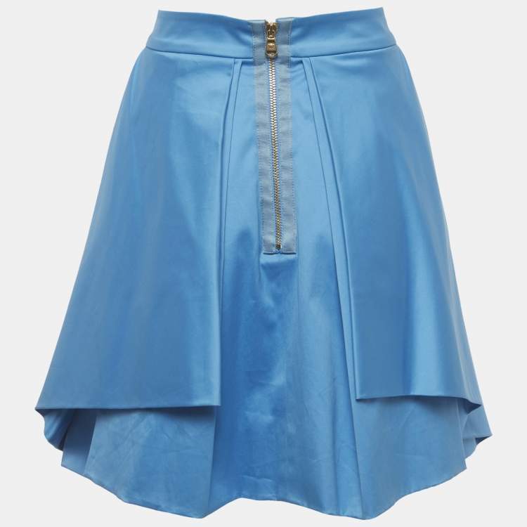 Pre Owned Versace Blue Satin Pleated Mini Skirt M