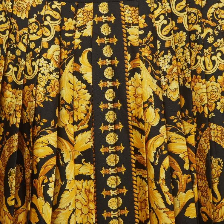 Pre Owned Versace Black Barocco Print Silk Pleated Mini Skirt XS