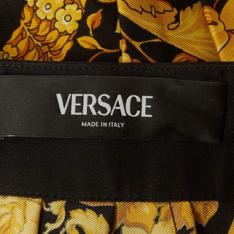 Pre Owned Versace Black Barocco Print Silk Pleated Mini Skirt XS
