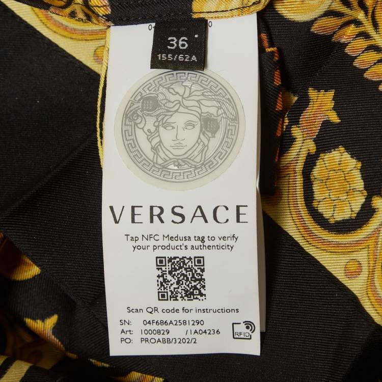 Pre Owned Versace Black Barocco Print Silk Pleated Mini Skirt XS