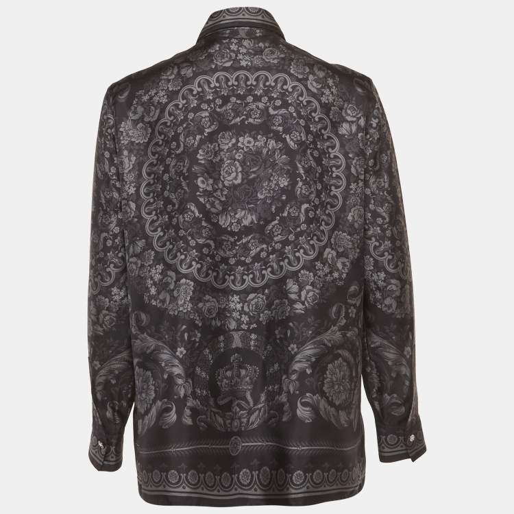 Pre Owned Versace Monochrome Barocco Print Silk Shirt S