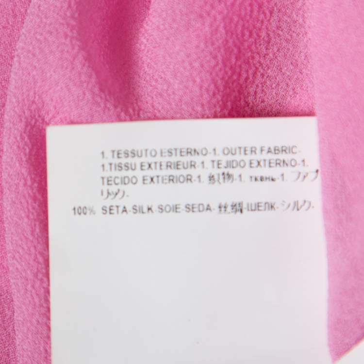 مملوكة مسبقًا Versace Collection Pink Sheer Silk Smocked Off Shoulder Long Sleeve Blouse L