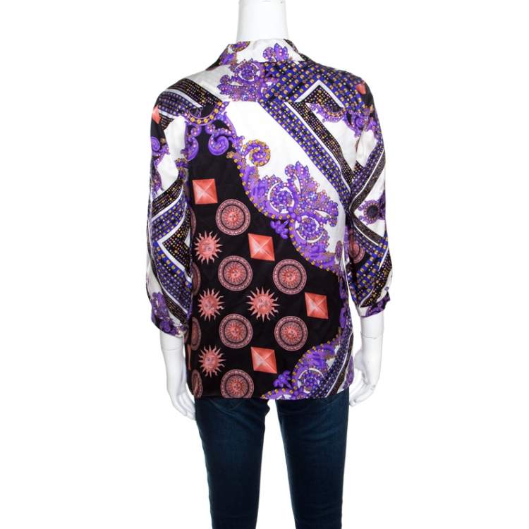 Pre Owned Versace Collection Multicolor Sun and Crystals Motif Printed Silk Blouse M
