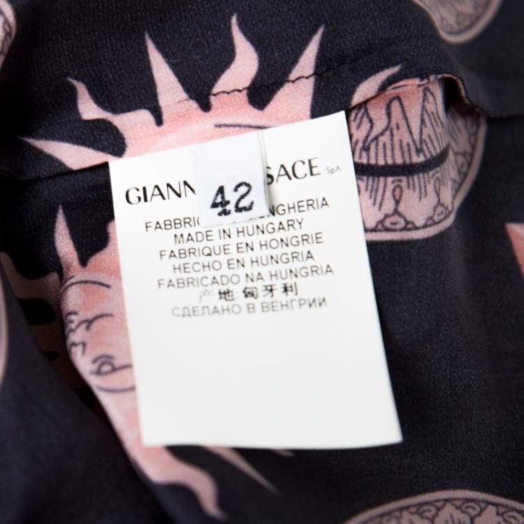 Pre Owned Versace Collection Multicolor Sun and Crystals Motif Printed Silk Blouse M
