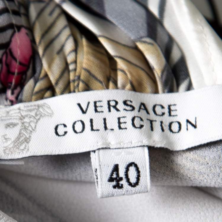 Pre Owned Versace Collection Multicolor Printed Plunge Neck Handkerchief Hem Detail Dress S