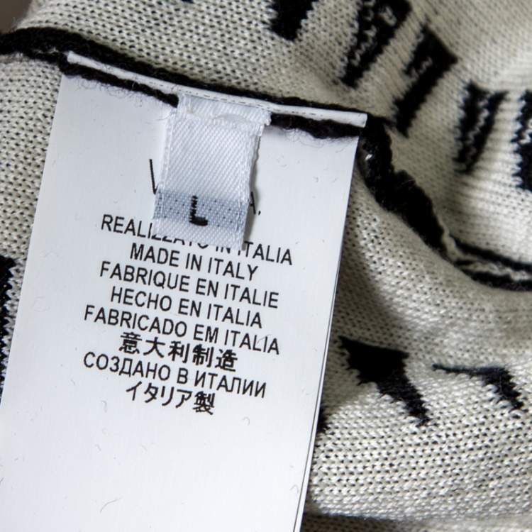 مملوكة مسبقًا Versace Collection Monochrome Patterned Jacquard Shoulder Zip Detail Sweater L