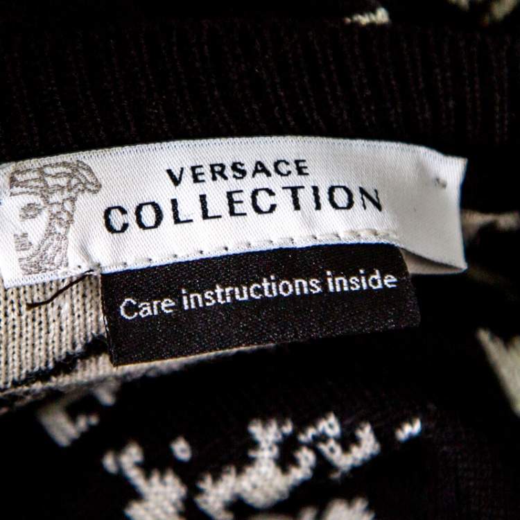 مملوكة مسبقًا Versace Collection Monochrome Patterned Jacquard Shoulder Zip Detail Sweater L