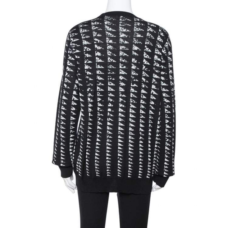 مملوكة مسبقًا Versace Collection Monochrome Patterned Jacquard Shoulder Zip Detail Sweater L