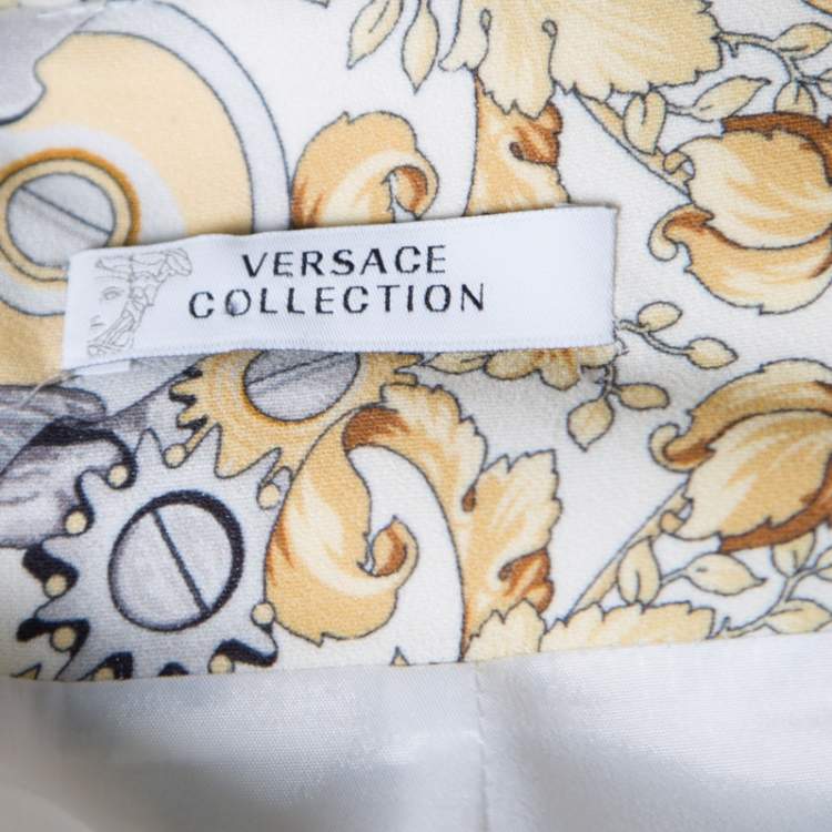 Pre Owned Versace Collection Cream Printed Pencil Midi Skirt M