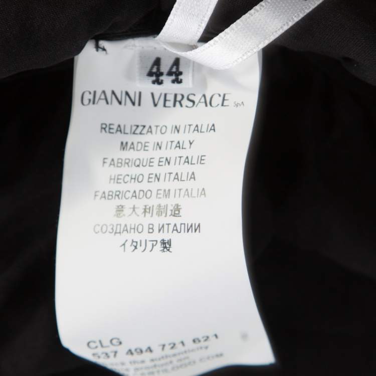 Pre Owned Versace Collection Black Shell Printed Silk Tasseled Edge Beach Kimono M