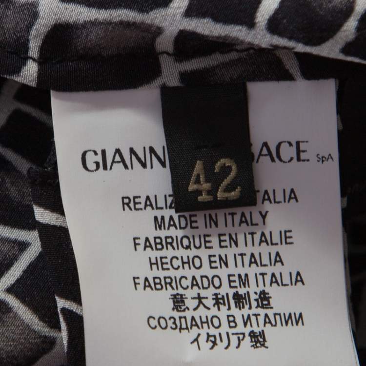 Pre Owned Versace Black and Blue Abstract Medusa Print Silk Blouse M