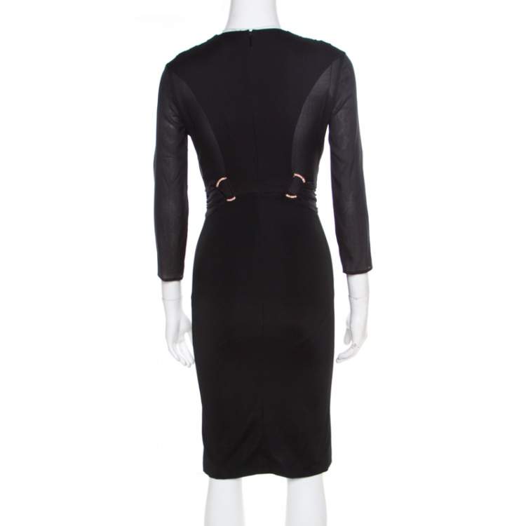 مملوكة مسبقًا Versace Black Ruched Bodice Long Sleeve Fitted Cocktail Dress S
