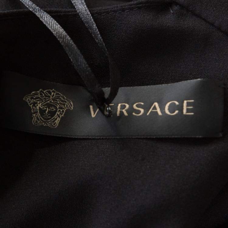 مملوكة مسبقًا Versace Black Ruched Bodice Long Sleeve Fitted Cocktail Dress S