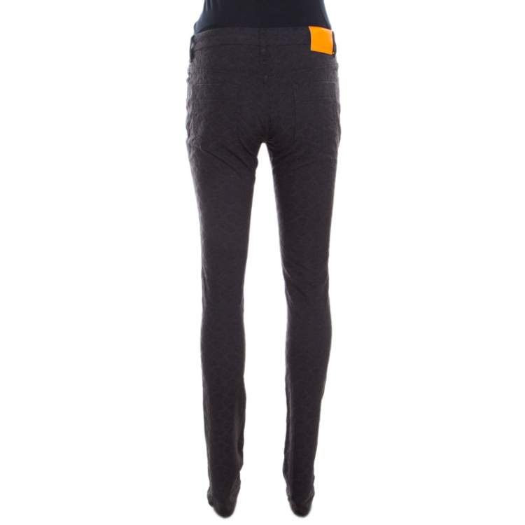 Pre Owned Versace Black Textured Jacquard Skinny Pants S  