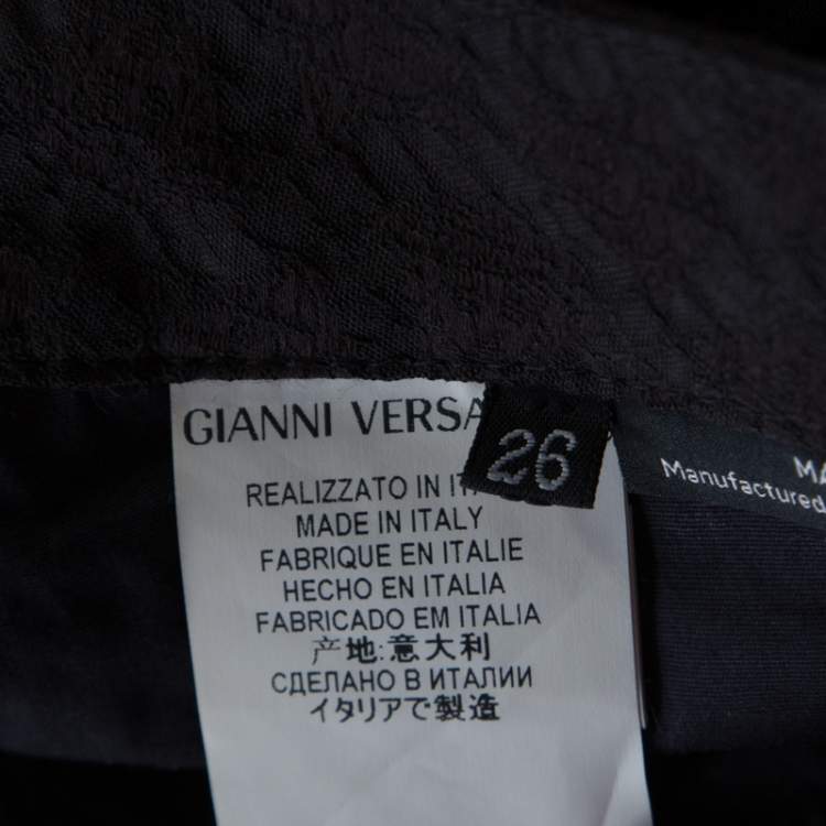 Pre Owned Versace Black Textured Jacquard Skinny Pants S  
