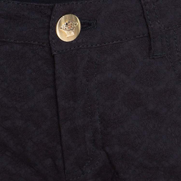 Pre Owned Versace Black Textured Jacquard Skinny Pants S  