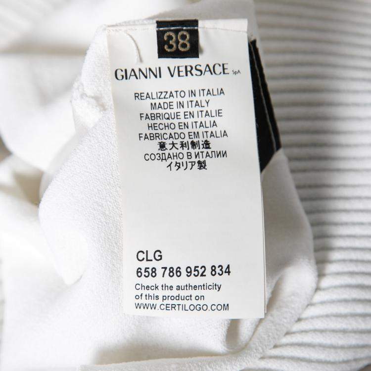 Pre Owned Versace White Stretch Crepe Floral Printed Sheer Yoke Sleeveless Dress S