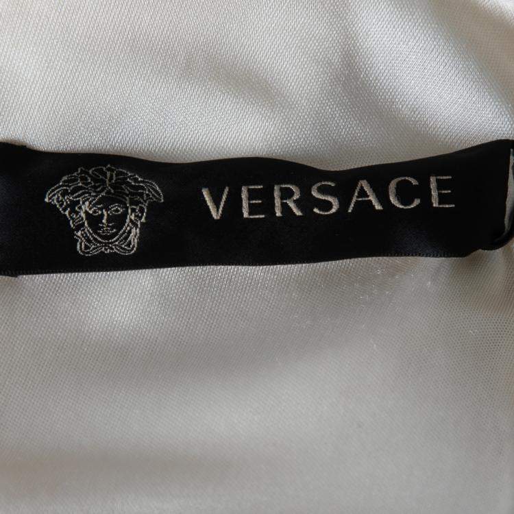 Pre Owned Versace Cream Knit Rose Gold Medusa Button Detail Sleeveless Fitted Dress M