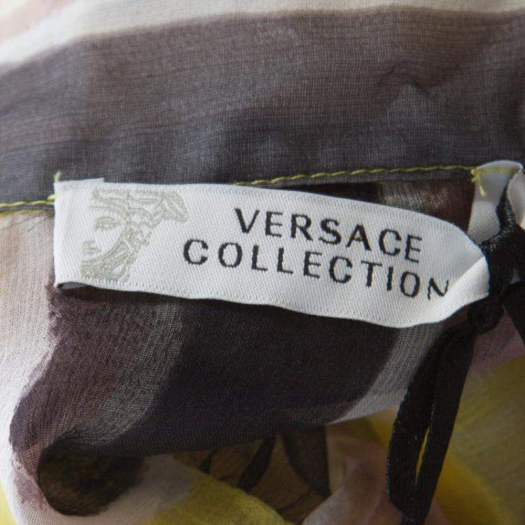 Pre Owned Versace Collection Multicolor Striped Sheer Silk Pearl Button Detail Sleeveless Shirt M