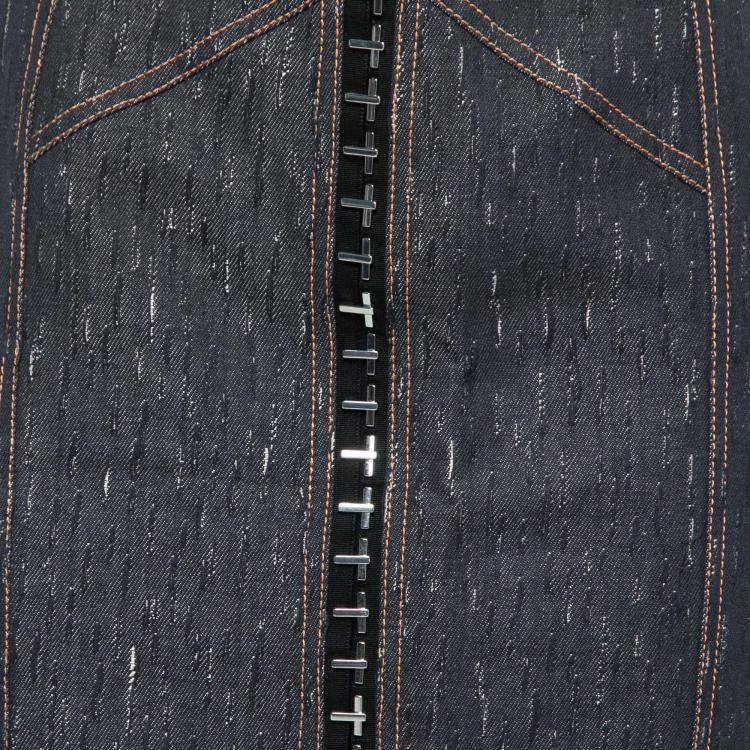 Pre Owned Versace Indigo Textured Denim Hook Detail Pencil Skirt M