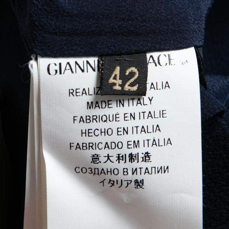 Pre Owned Versace Indigo Textured Denim Hook Detail Pencil Skirt M
