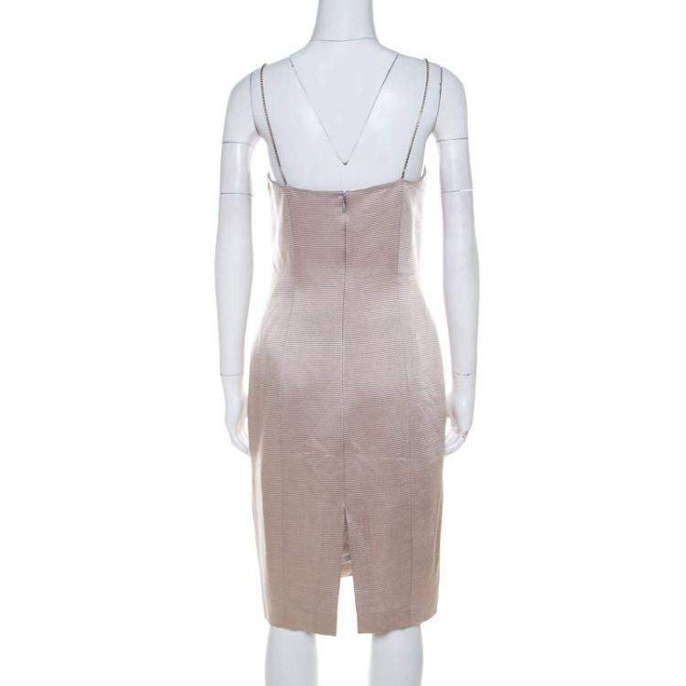 Pre Owned Versace Classic V2 Metallic Ribbed Rhinestone Strap Detail Cocktail Dress S 