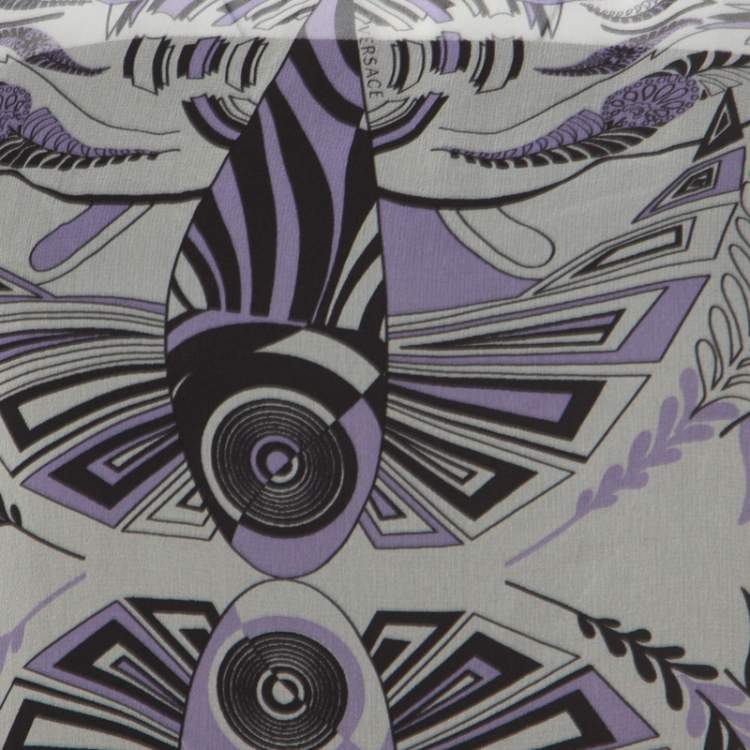 Pre Owned Versace White and Purple Fish Print Sheer Silk Kaftan Tunic Top M