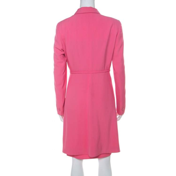 Pre Owned Gianni Versace Pink Silk Vintage Long Jacket & Skirt Suit M 