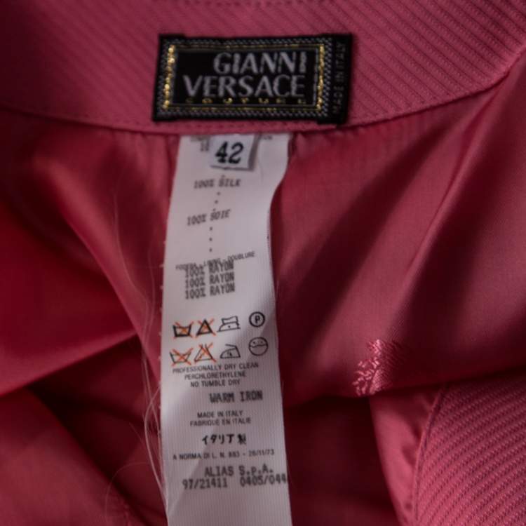 Pre Owned Gianni Versace Pink Silk Vintage Long Jacket & Skirt Suit M 