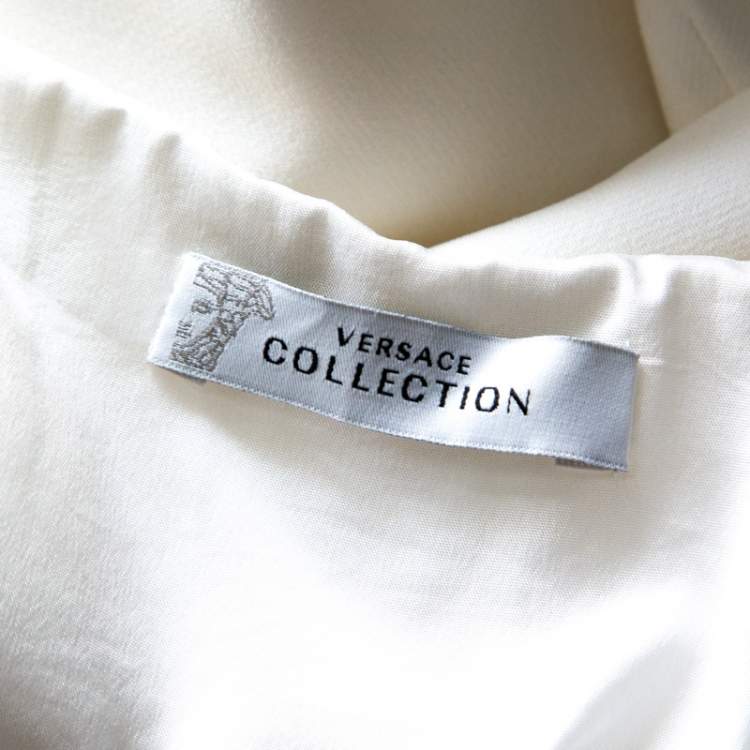 Pre Owned Versace Collection White Stretch Crepe Front Overlap Detail Sleeveless Dress S