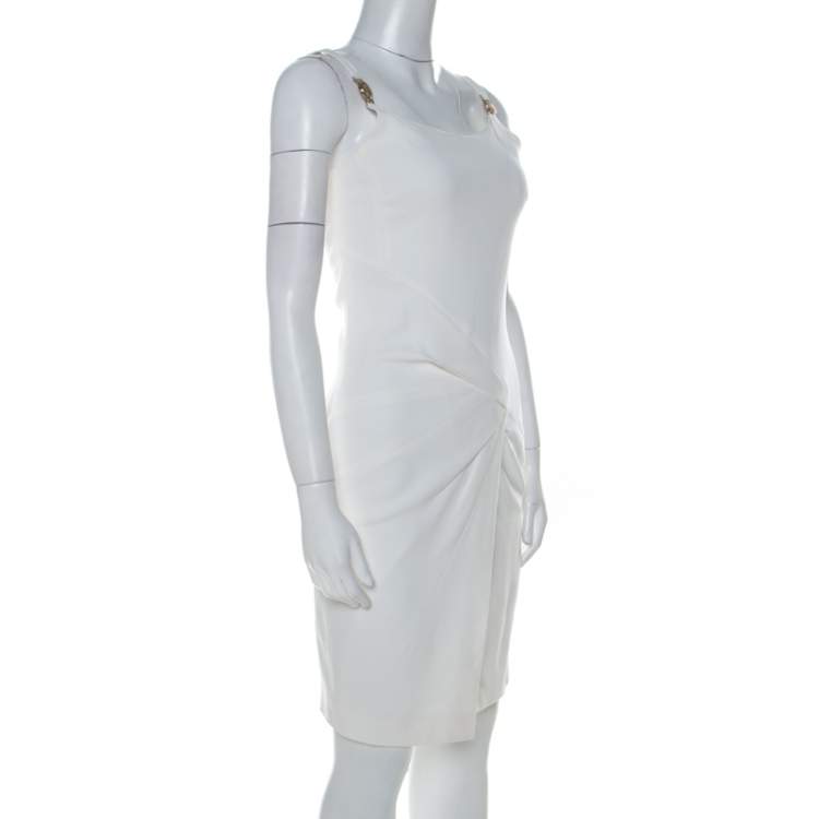 Pre Owned Versace Collection White Stretch Crepe Front Overlap Detail Sleeveless Dress S