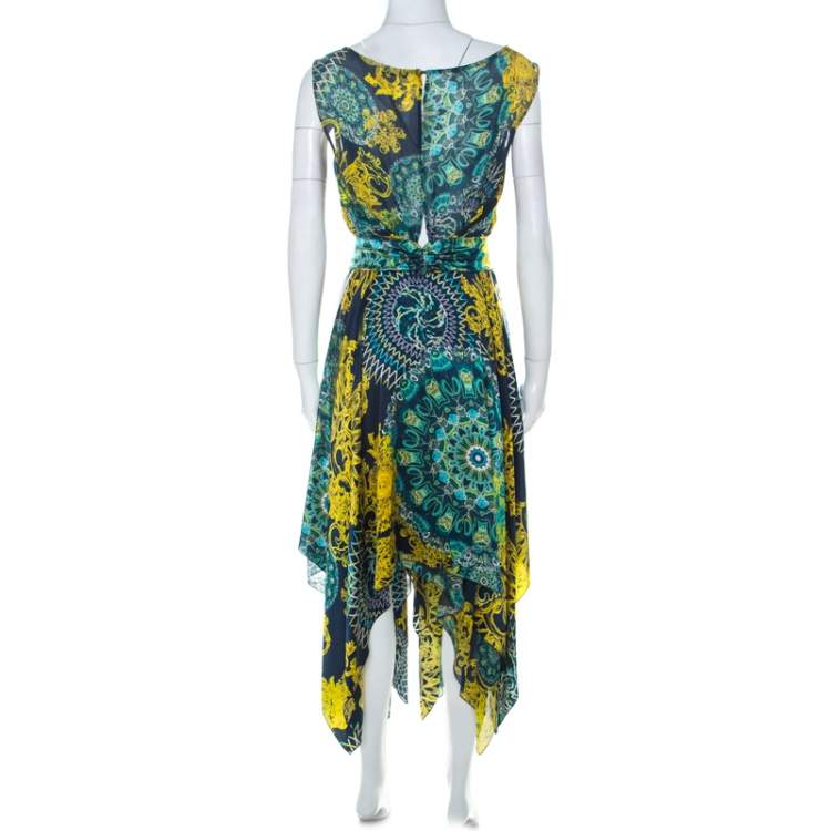 Pre Owned Versace  Multicolor Printed Layered Handkerchief Hem Dress S