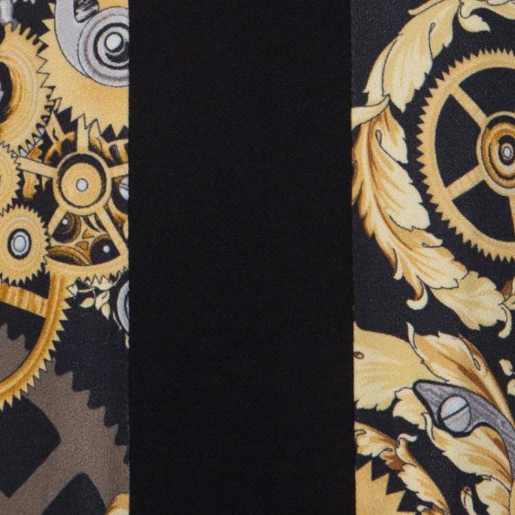 مملوكة مسبقًا Versace Collection Black Mechanic Print Stretch Paneled Sheath Dress M
