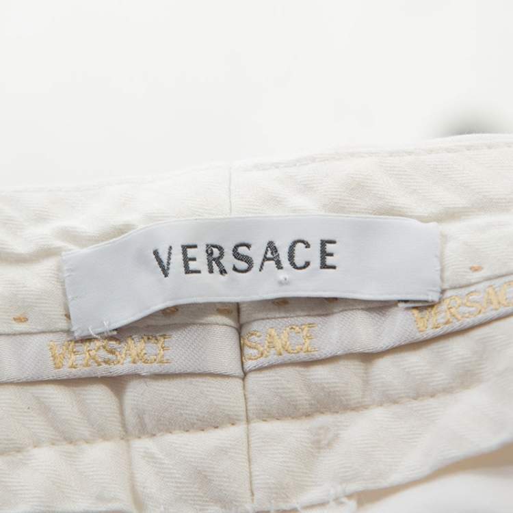 Pre Owned Versace Vintage Off White Cotton Straight Fit Trousers M